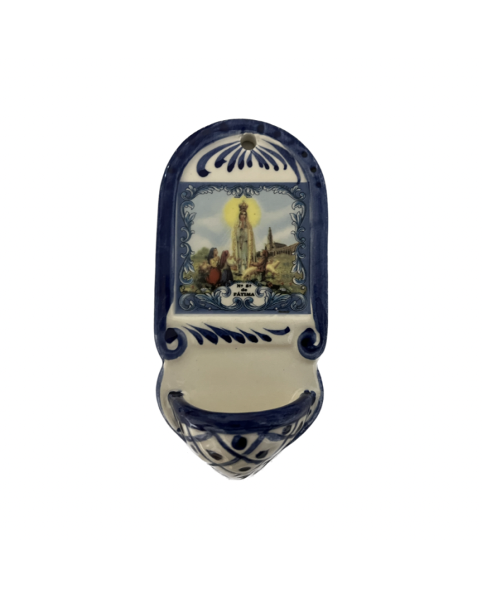 Bénitier en faïence - Notre dame de Fatima en couleur