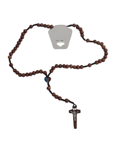 Terço madeira cordão coração de Fátima