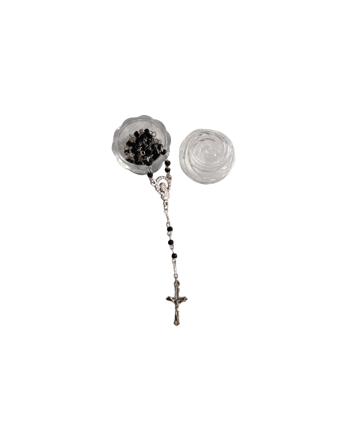 Petit chapelet grain noir avec boite rose